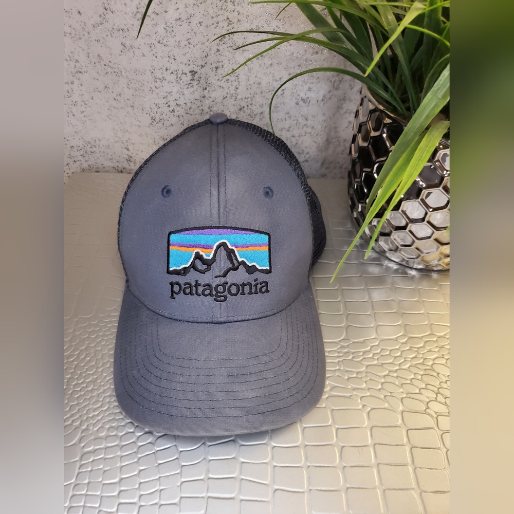 Patagonia Adult Adjustable Mesh Snap-Back Gray Embroidered Logo Baseball Cap Hat - Picture 2 of 7
